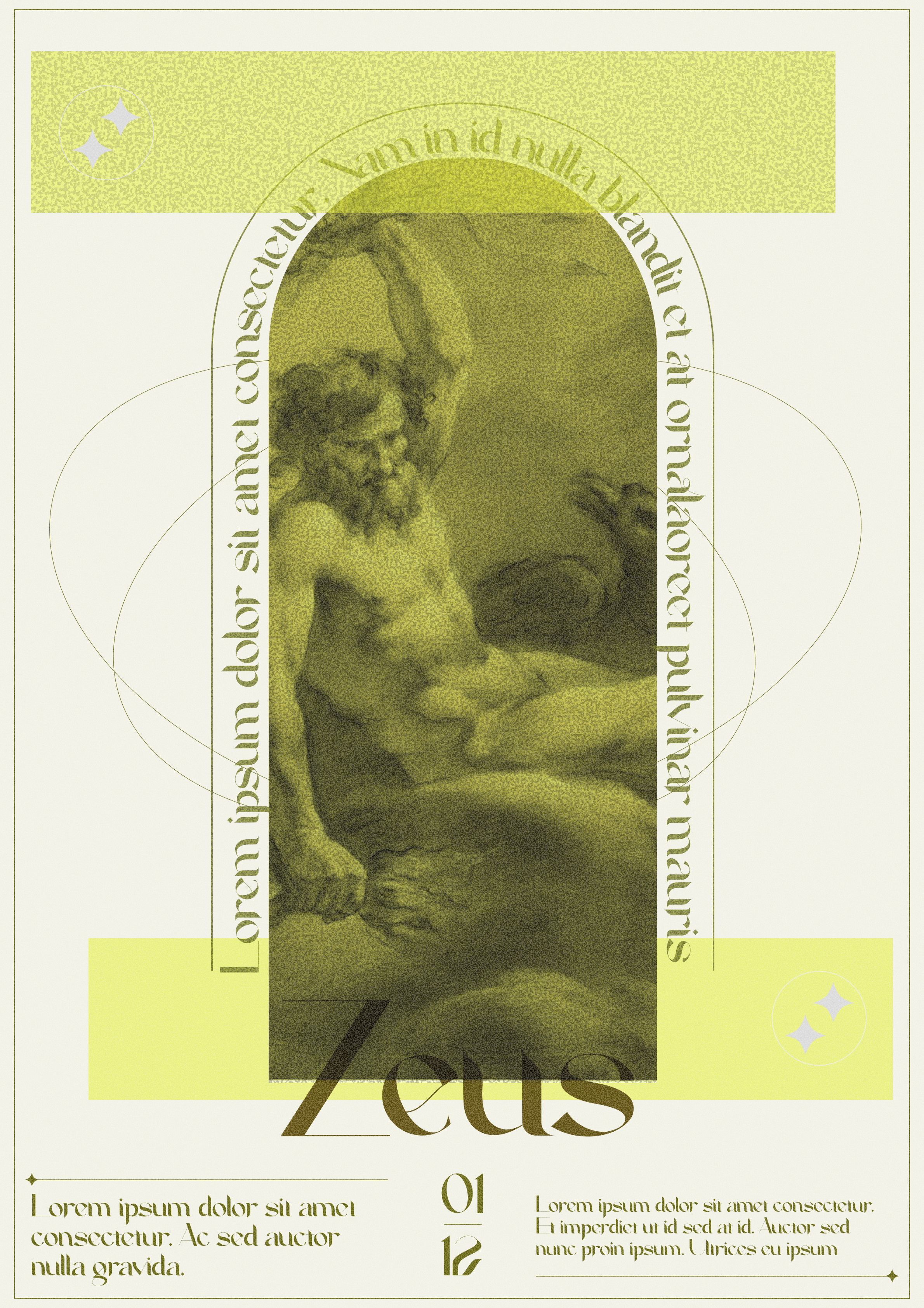 Affiche dieux de l'Olympe — création graphique de Hugo Leray